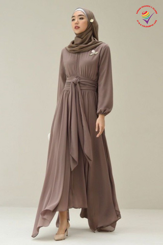 Jenetha Dress - Muslimah Long Dress Ash coffee