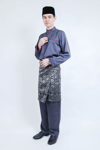 Baju Melayu Slim Fit Dark Grey (FREE Sampin)