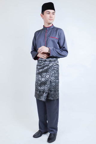 Baju Melayu Slim Fit Dark Grey (FREE Sampin)