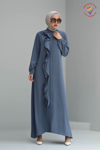 Mellisa Dress Wavy - Muslimah Fashion Dark Retro Blue