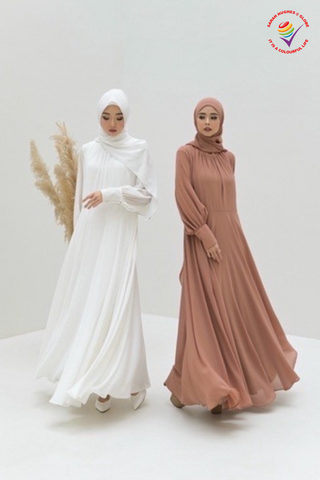 Damaris Dress - Muslimah White Long Sleeve Casual Dress