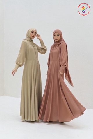 Damaris Dress - Muslimah Olive Beige Long Sleeve Casual Dress