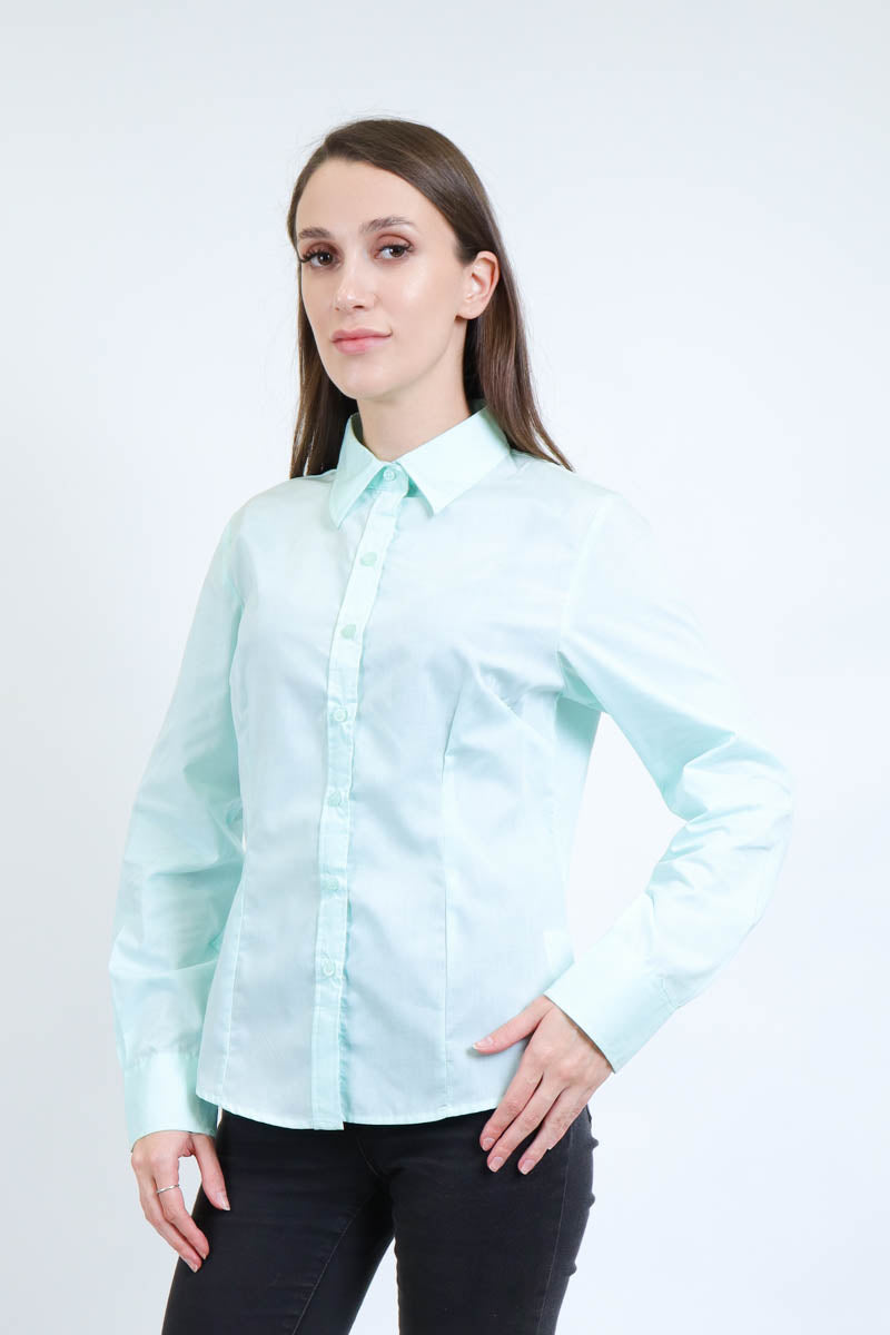 Extra Fine Cotton Collar Long Sleeve Shirt Soft Turquoise