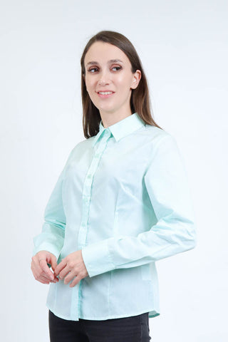 Extra Fine Cotton Collar Long Sleeve Shirt Soft Turquoise